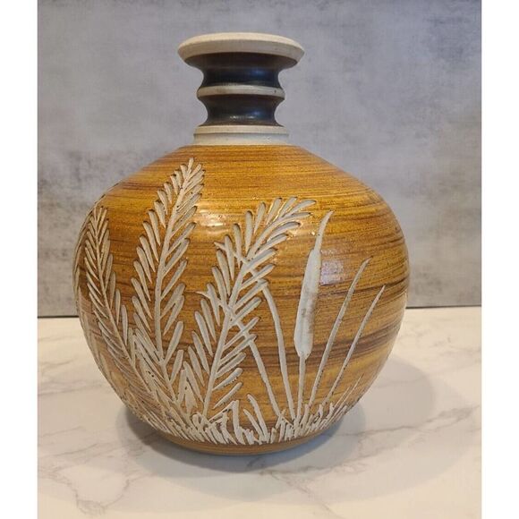 Artisan Handcrafted Signed Art Vase Earthen Pottery Ceramic Clay HOSANNA EUC - Picture 1 of 9